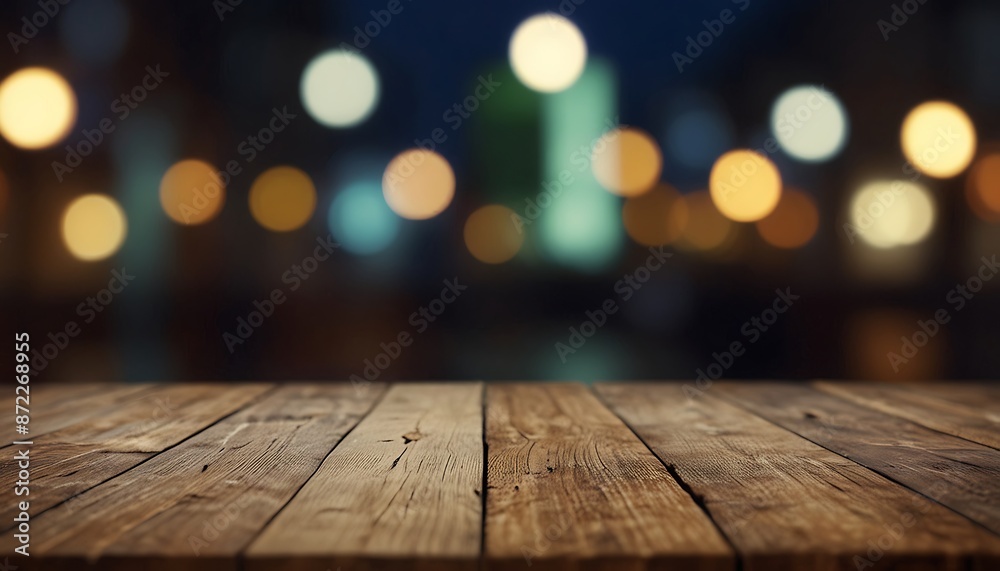 wooden table with a view of blurred Restaurant Background, For product display template wooden table with a view of blurred Restaurant Background, For product display template