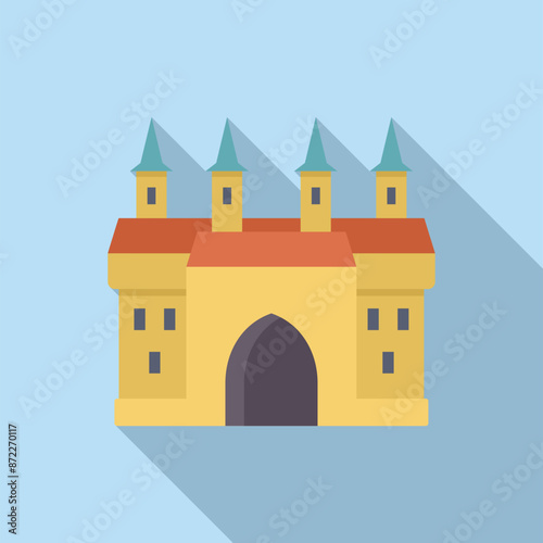 Medieval castle building with towers and gate, representing history and tourism in europe