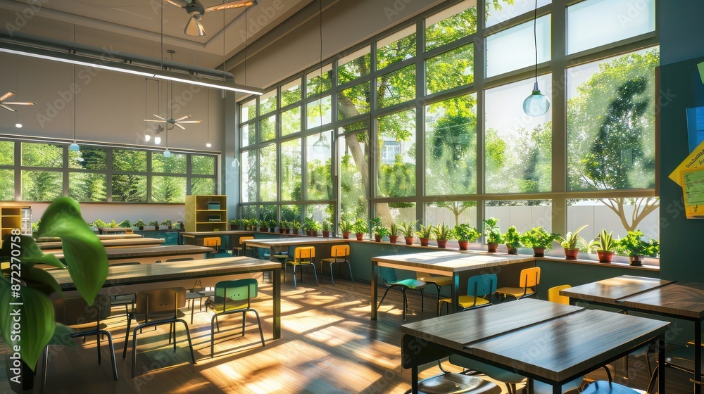 eco-friendly school with large energy-efficient windows in every classroom, offering optimal natural light that enhances learning while maintaining a comfortable indoor climate eco-friendly school with large energy-efficient windows in every classroom, offering optimal natural light that enhances learning while maintaining a comfortable indoor climate
