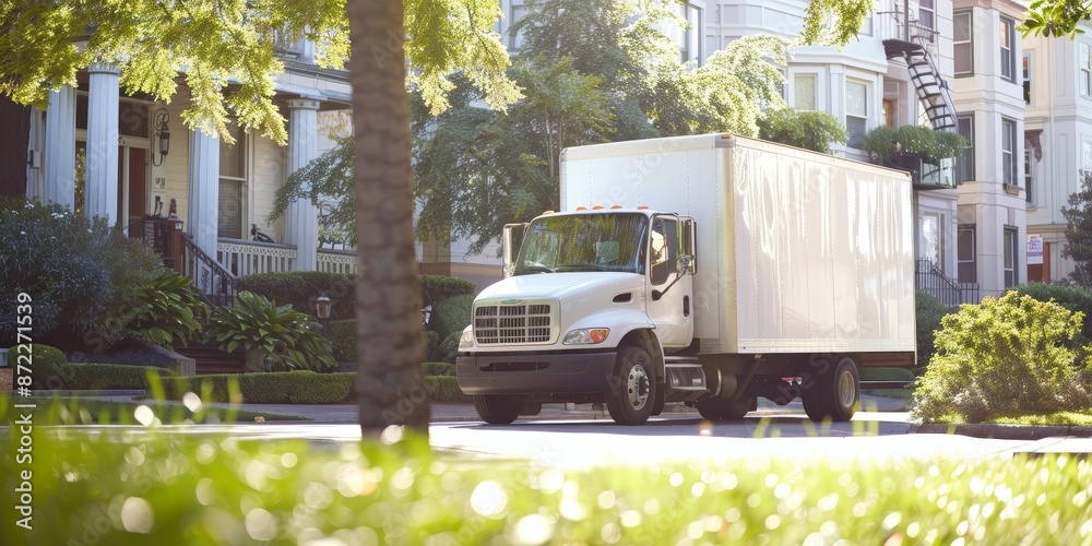 moving service. truck with cardboard boxes moving service. truck with cardboard boxes