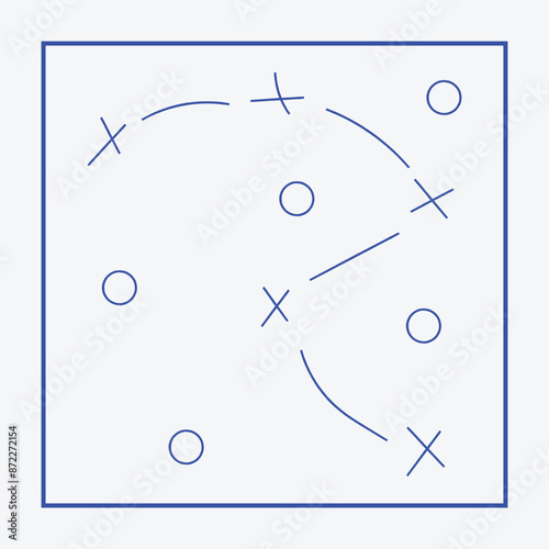 Soccer strategy field, football game tactic drawing on chalkboard. Hand drawn soccer game scheme, learning diagram with arrows.  soccer tactic strategy vector. Eps 10.