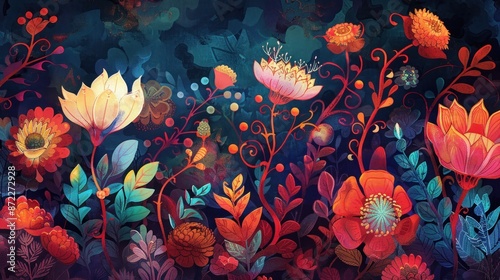 Abstract colorful painting of flowers garden background © atapdesain