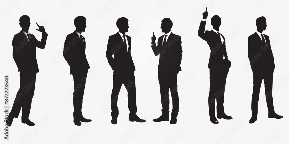 unrecognizable businessman silhouette in different poses on isolated white background unrecognizable businessman silhouette in different poses on isolated white background