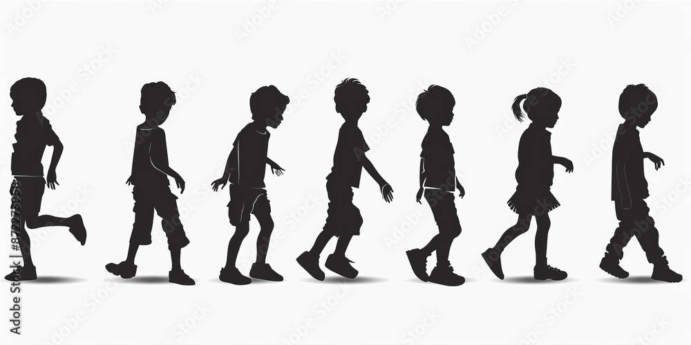unrecognizable child silhouette in different poses on isolated white background unrecognizable child silhouette in different poses on isolated white background