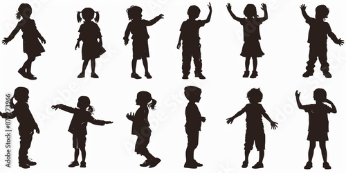 Obraz na płótnie unrecognizable child silhouette in different poses on isolated white background w salonie