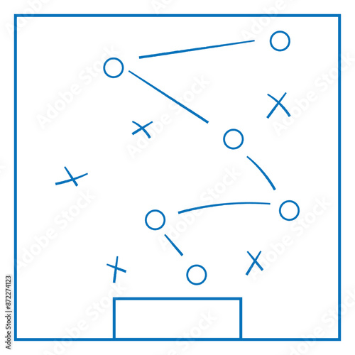 Soccer strategy field, football game tactic drawing on chalkboard. Hand drawn soccer game scheme. sport plan outline vector illustration . Eps 10.