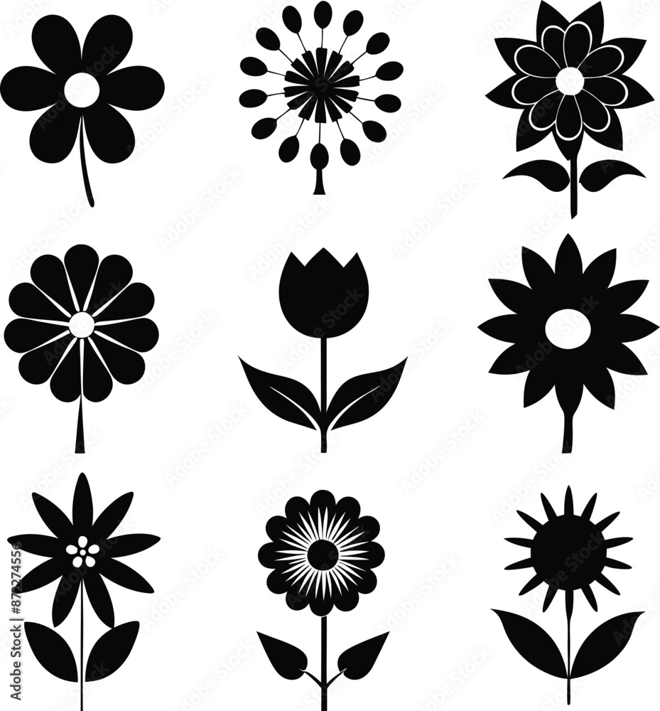 A Set of flower icon Silhouette Design with white Background A Set of flower icon Silhouette Design with white Background