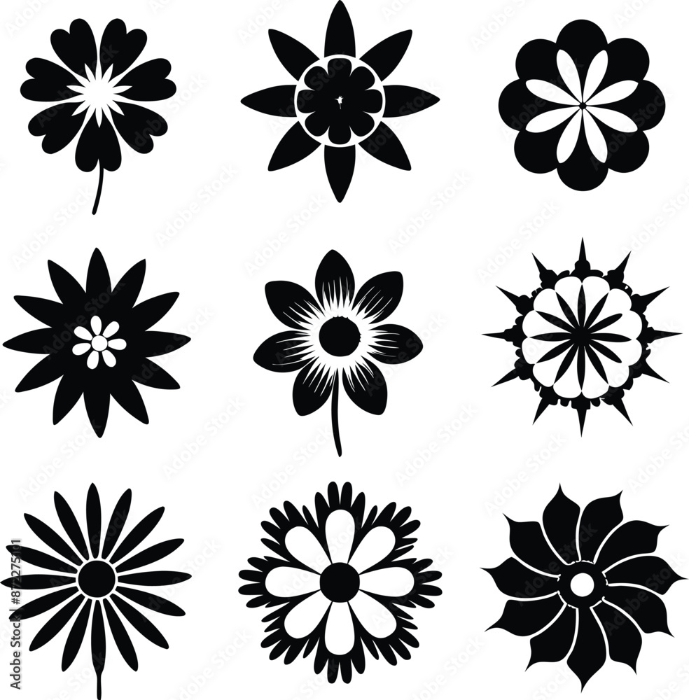 A Set of flower icon Silhouette Design with white Background A Set of flower icon Silhouette Design with white Background