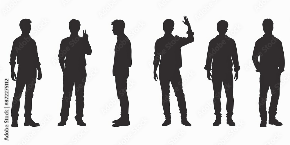 unrecognizable people silhouettes in different poses on isolated white background