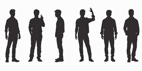 unrecognizable people silhouettes in different poses on isolated white background