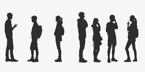 unrecognizable people silhouettes in different poses on isolated white background