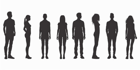 unrecognizable people silhouettes in different poses on isolated white background