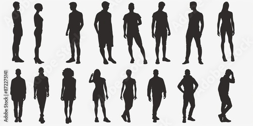 unrecognizable people silhouettes in different poses on isolated white background