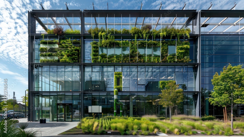 green-certified office building with dynamic energy-efficient windows that adjust their opacity based on sunlight intensity to optimize energy use green-certified office building with dynamic energy-efficient windows that adjust their opacity based on sunlight intensity to optimize energy use