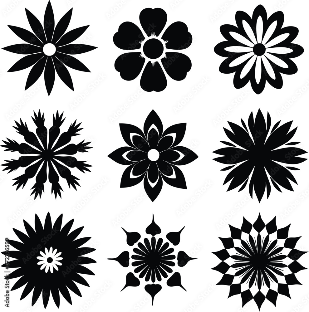 A Set of flower icon Silhouette Design with white Background A Set of flower icon Silhouette Design with white Background