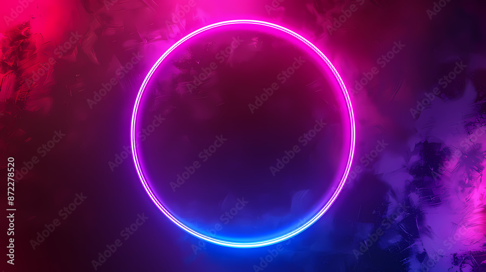 Abstract neon background with a glowing circular frame in the middle