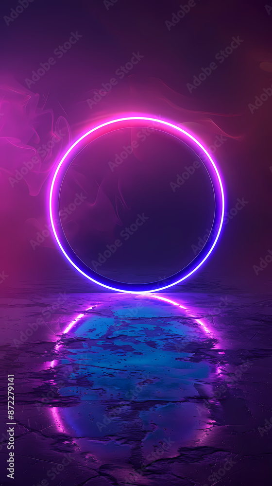Abstract neon background with a glowing circular frame in the middle Abstract neon background with a glowing circular frame in the middle