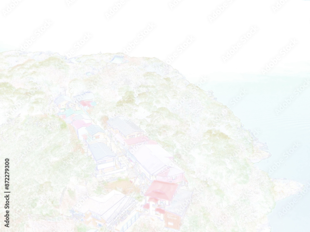 江ノ島の鳥瞰風景。イラスト風の写真。