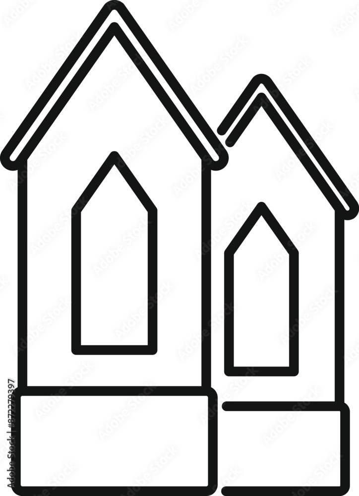 Simple line drawing of two houses standing side by side Simple line drawing of two houses standing side by side