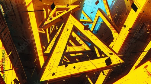 Geometric abstract illustration with bright yellow and blue triangles digital art design concept