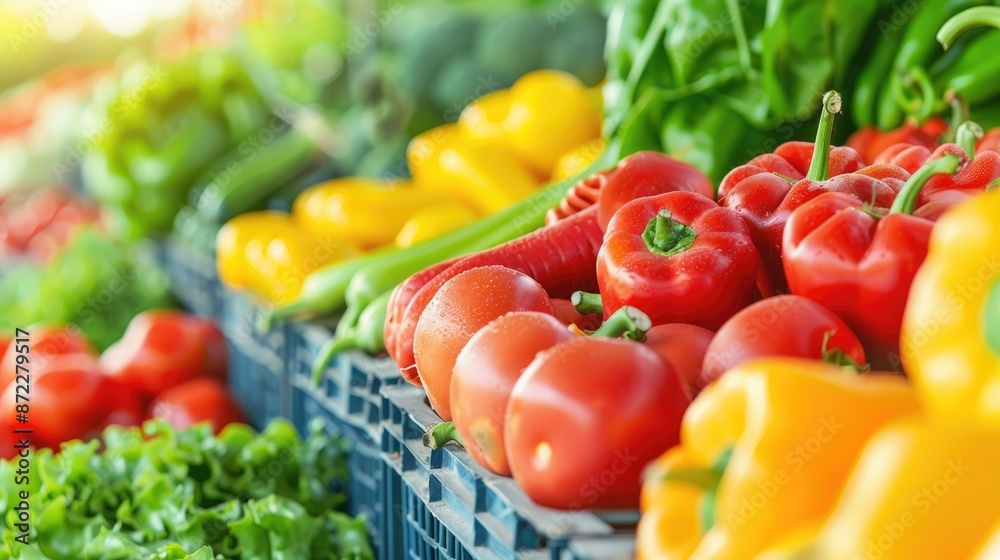 Array of Fresh Vegetables in Blue Wire Basket Array of Fresh Vegetables in Blue Wire Basket