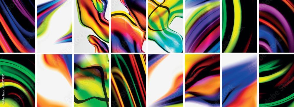 Fototapeta premium Collection of abstract background with waves, colorful shapes and 3d shadow effect. Vector Illustration For Wallpaper, Banner, Background, Card, Book Illustration, landing page