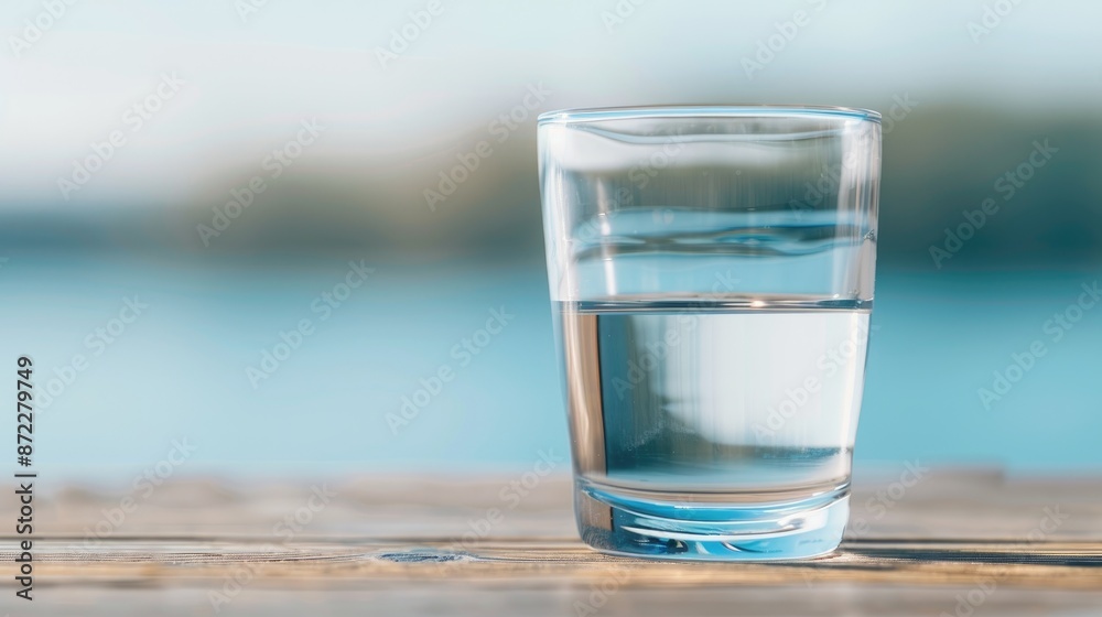 Glass of Water with Ice Cubes on Wooden Surface Glass of Water with Ice Cubes on Wooden Surface
