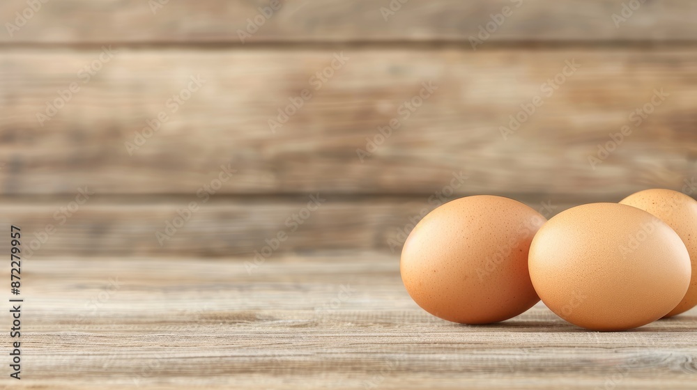 Two Speckled Brown Eggs Rested On A Scratched Wooden Surface Two Speckled Brown Eggs Rested On A Scratched Wooden Surface