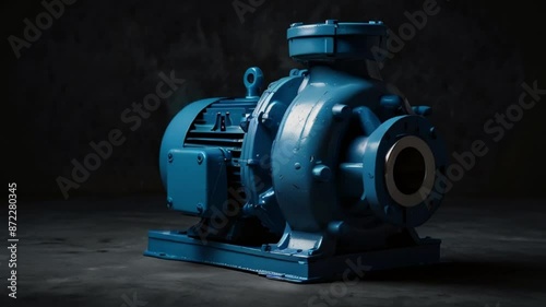 Blue Electric Centrifugal Pump on a Dark Background