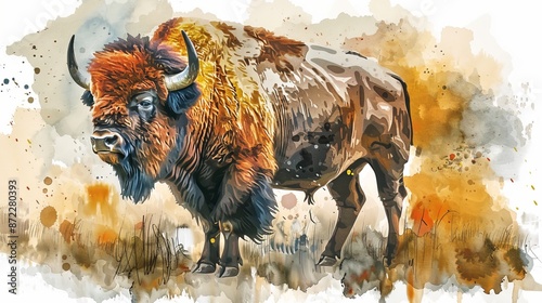 Watercolor Bison in Nature