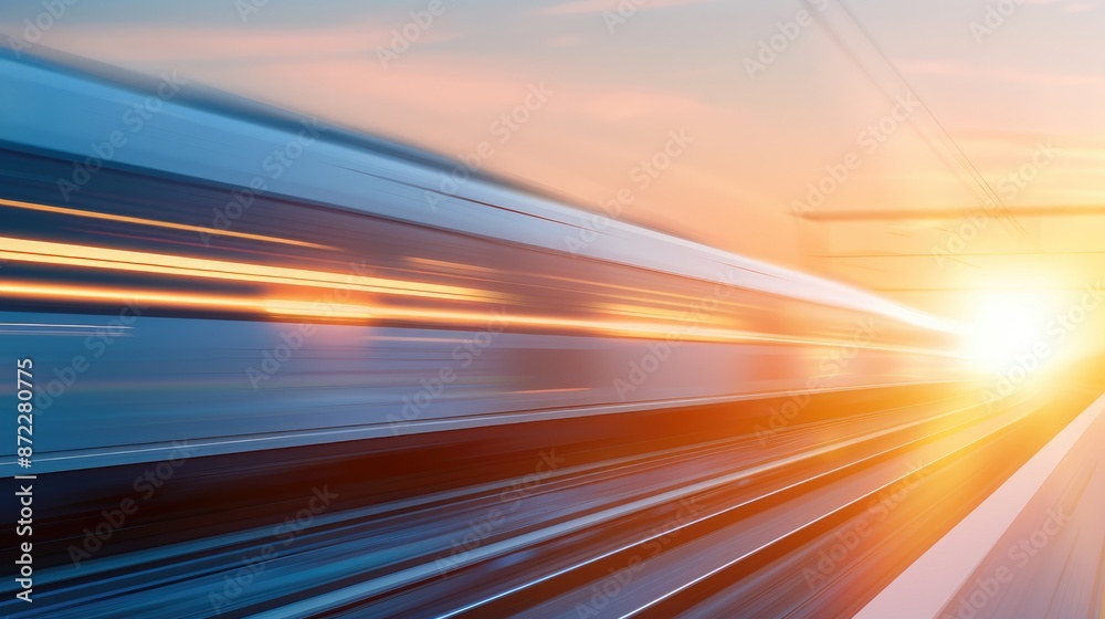 High-Speed Train on Straight Track at Sunset High-Speed Train on Straight Track at Sunset