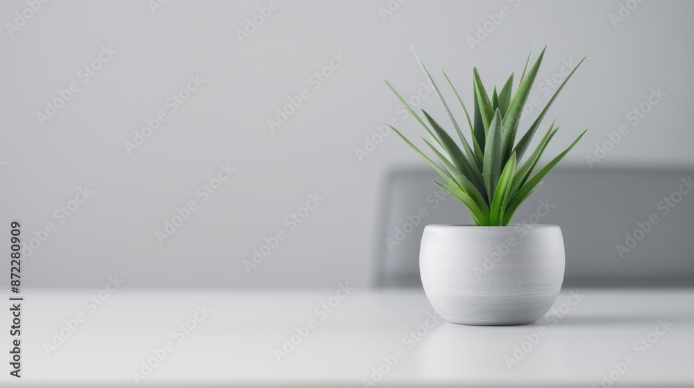 Serene Potted Plant Scene on White Table Serene Potted Plant Scene on White Table