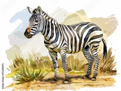 Watercolor Painting of Zebr...