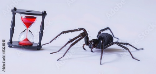 Black widow spider with a red hourglass, isolated on a pure white background photo