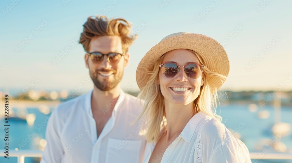 Man and Woman Enjoying Leisure Time Aboard a Boat Man and Woman Enjoying Leisure Time Aboard a Boat