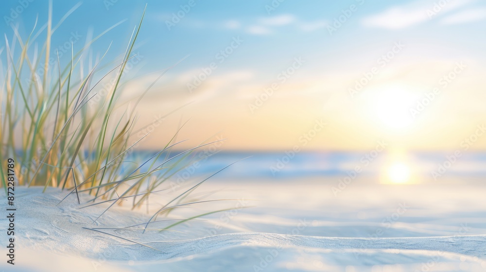 Tranquil Sunset Over Ocean and Contrasting Grassland Tranquil Sunset Over Ocean and Contrasting Grassland