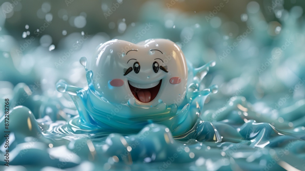 Fototapeta premium Happy Tooth in Blue Water - Generative AI