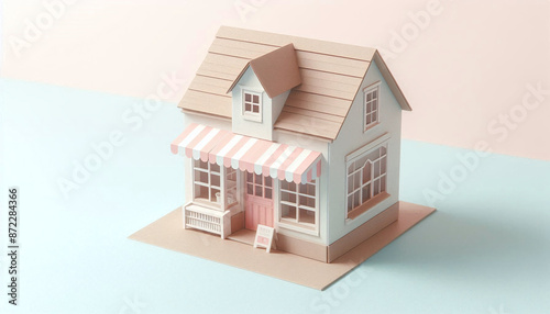 Pastel Paper Cardboard Toy Shop, 3D Illustration