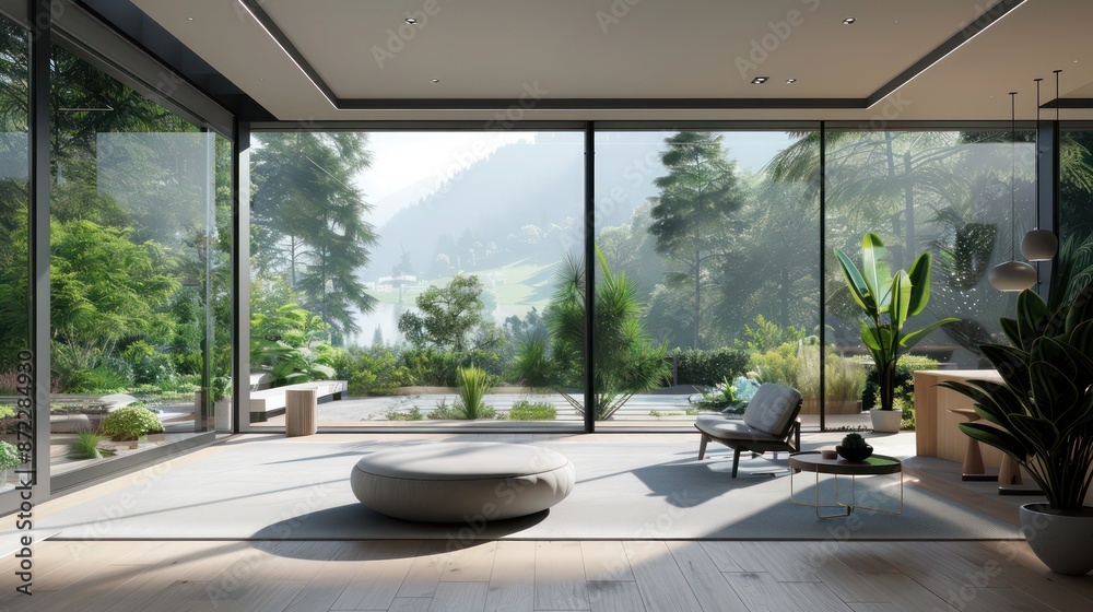 Fototapeta premium futuristic smart home where all windows are energy-efficient and integrated with home automation systems to optimize indoor climate year-round