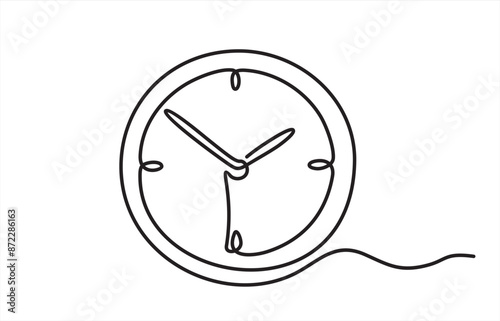 Continuous one line drawing clock icon with doodle hand drawn style. Vector illustration on white background.