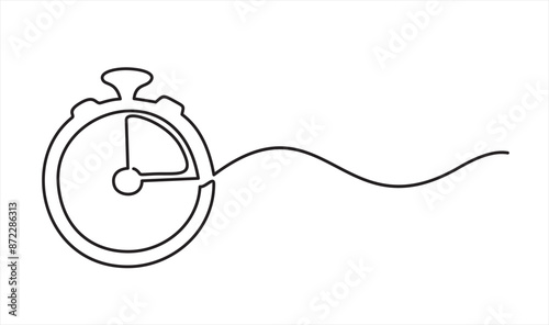 Clock line continuous drawing vector. One line Alarm clock vector background. Timer icon. Continuous outline of a Time segment symbol.