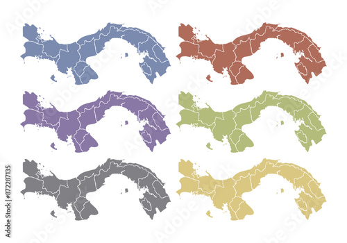 Mapa de Panamá azul, rojo, morado, verde, gris y amarillo