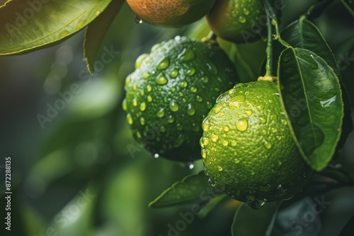 Limes on tree, droplets, fujifilm, fujicolor c200, depth of field photo