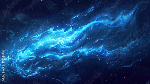 Blue glowing curves in space, abstract illustration