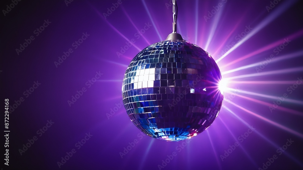 Fototapeta premium Disco ball hanging from ceiling with purple lights