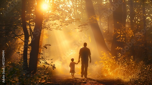 Father and Son Walking Happily © Dmitrii