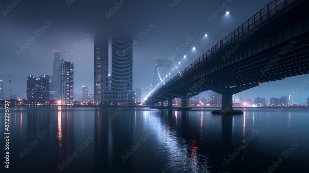 Naklejka premium An empty city bridge, usually teeming with traffic