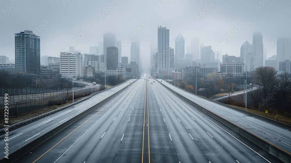 An empty highway stretching through the city An empty highway stretching through the city