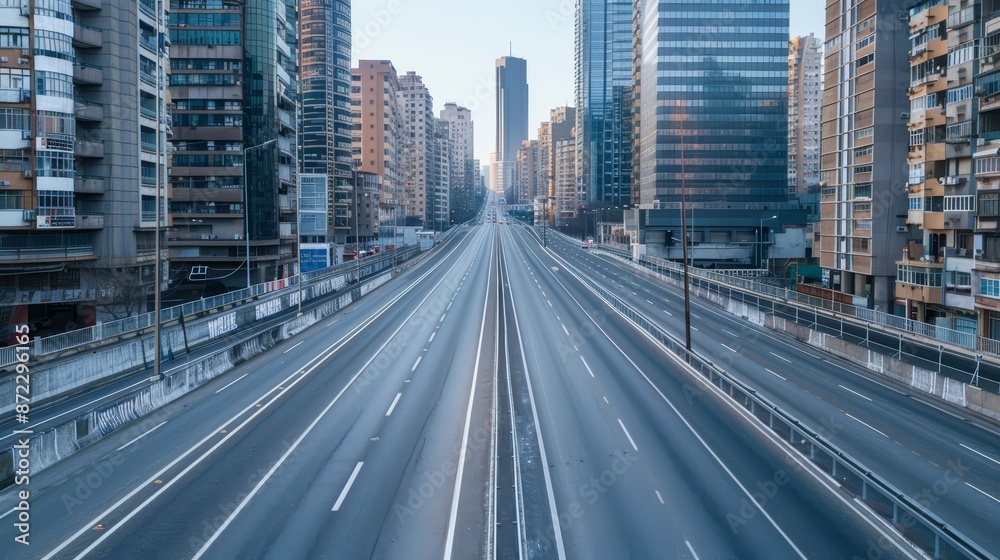 Fototapeta premium An empty highway stretching through the city