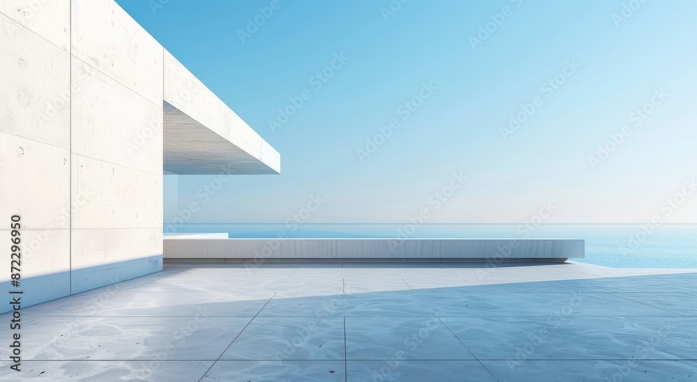 Obraz premium Minimalist white and blue sky scene with clean lines, depicting modern architecture